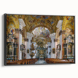 Black and white framed canvas of a vintage Austrian landscape, ideal for bedroom wall art.