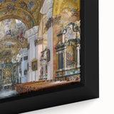 Black wall art featuring a textured depiction of a European Austrian landscape in vibrant colors on a framed canvas.