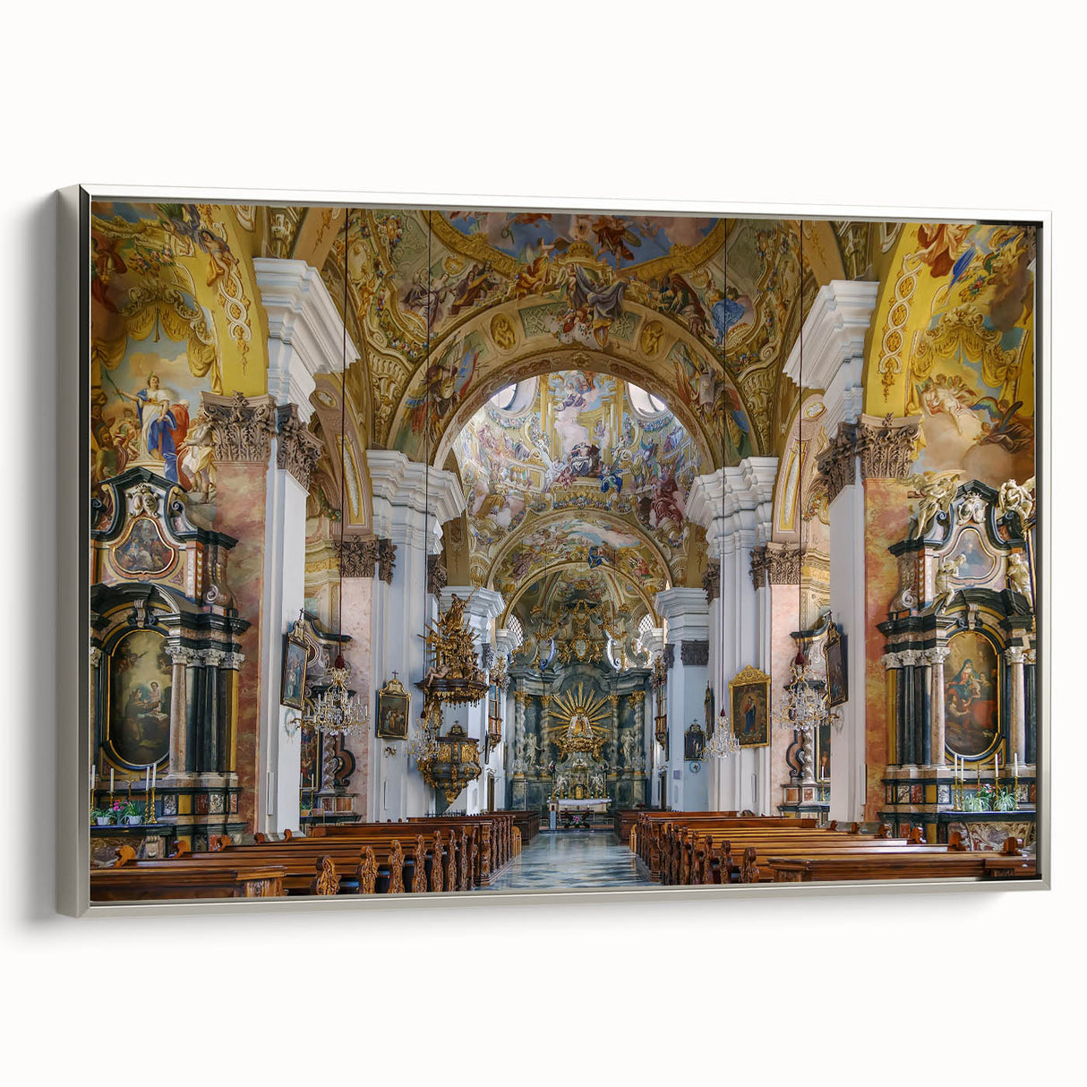Framed canvas depicting a vintage-style Austrian landscape in black and gray tones, ideal for bedroom wall art.
