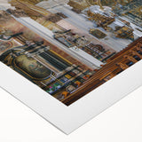 Art deco poster of a serene Austrian landscape in muted earth tones on rolled canvas, suitable for dining room walls.