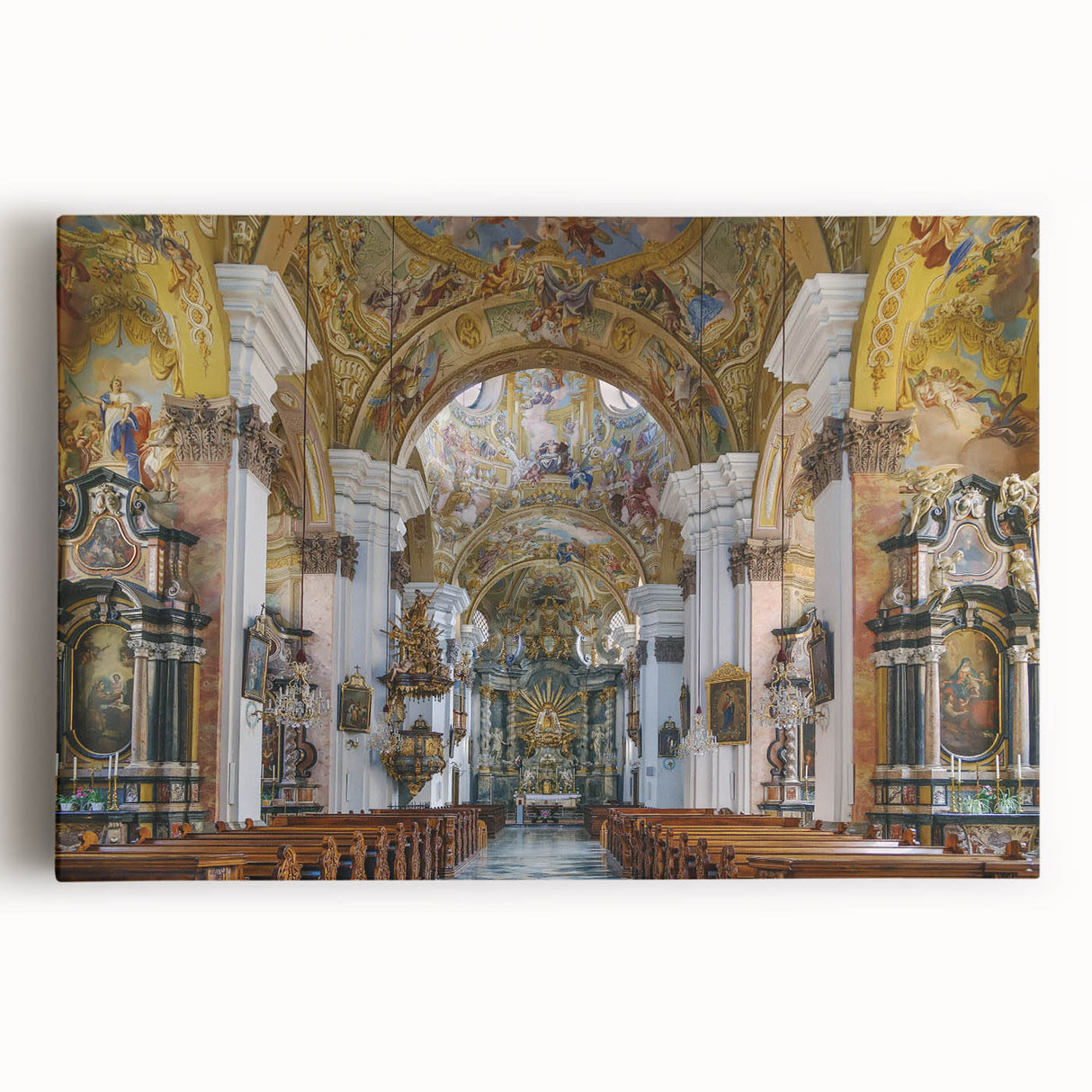 Black and white stretched canvas of a European landscape, featuring Austrian scenery, ideal for kitchen wall art.