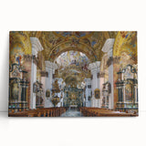 Black and white photograph of an Austrian landscape on stretched canvas, suitable as large kitchen wall art.