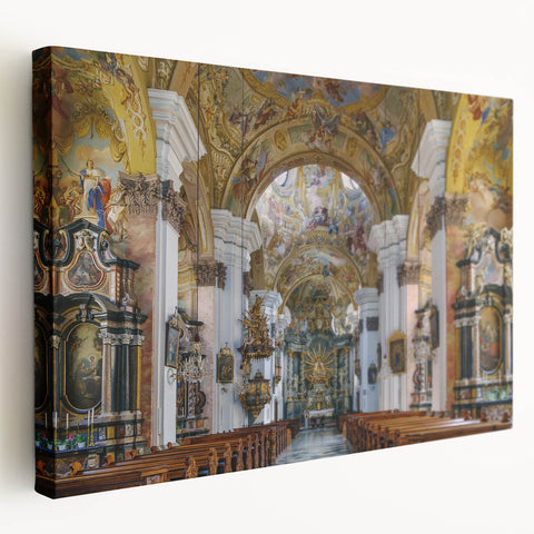 Large canvas print depicting a serene Austrian landscape in muted earth tones, ideal for kitchen wall art.