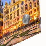 Large abstract wall art print of a European scenery in muted earth tones on acrylic glass, suitable for dining room ambiance.