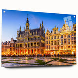 Large abstract wall art of a European scenery in muted earth tones on acrylic glass.