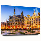 Large abstract wall art of a European scenery in muted earth tones on acrylic glass.