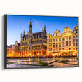Black and white framed canvas depicting a vintage Belgian landscape, ideal for bedroom wall decor.