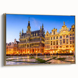 Framed canvas depicting a vintage-style European landscape in black and gold tones, ideal for bedroom wall art.