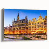 Landscape art painting of a European scenery on framed canvas, featuring muted colors with vintage poster style.