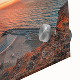 Large abstract wall art featuring muted earth tones and geometric shapes on acrylic glass, ideal for dining room ambiance.