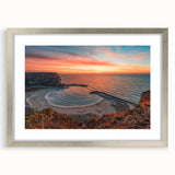 Extra large textured abstract art print of a European scenery in silver frame, ideal for living room decor.