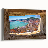 Landscape art painting of a Croatian scenery on framed canvas, featuring vibrant colors with black vintage-style borders.