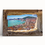 Black and white photo of a Croatian landscape on a large stretched canvas, suitable for kitchen wall art.