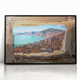 Large abstract wall art depicting a European Croatian landscape in muted earth tones on a framed acrylic print.
