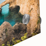 Large abstract wall art of a European Cyprus scenery in muted earth tones, acrylic print, ideal for dining room art.