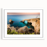 Textured abstract art print depicting European scenery in muted earth tones on a framed white canvas.
