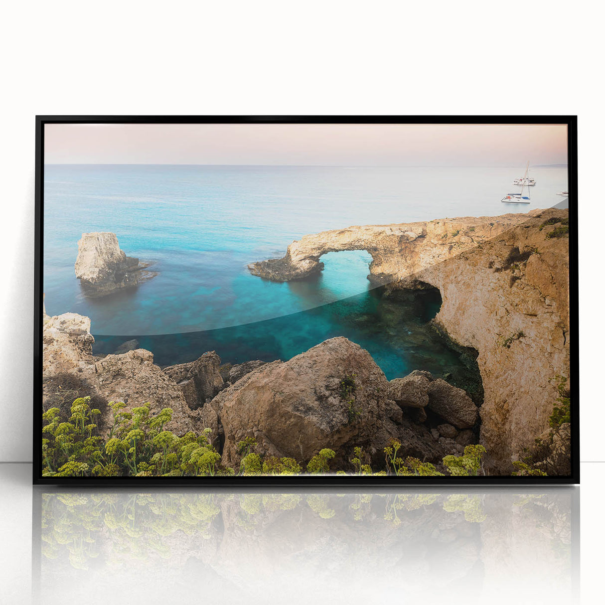 Large abstract wall art depicting a European Cyprus landscape in muted earth tones on a framed acrylic.