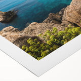 Art deco poster of a European Cyprus landscape in muted earth tones on rolled canvas, suitable for dining room decor.