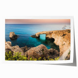 Extra large rolled print of a serene Cyprus landscape with muted green and brown tones, ideal for art wall dining room.