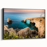 Framed canvas featuring a black and white vintage landscape of Cyprus, ideal for bedroom wall decor.