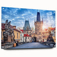 Acrylic print of Prague skyline in muted colors, ideal for bedroom or dining room decor.
