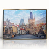 Art deco poster of Prague skyline in gold and black tones on acrylic, ideal for modern art wall decor.