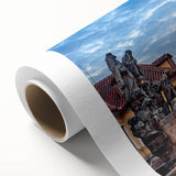 Art deco poster of Prague scenery in muted sepia tones on rolled canvas, ideal for nursery wall art or dining room decor.