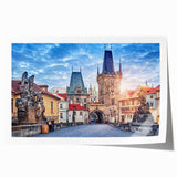 Rolled print of Prague scenery with muted earth tones, ideal for art wall dining room placement.