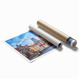 Extra large rolled print of Prague skyline with pastel hues, ideal for classy bathroom wall art.
