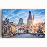 Black and white stretched canvas of Prague skyline, ideal for kitchen wall art or bedroom ambiance.