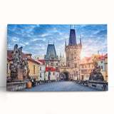 Black and white photograph of Prague cityscape on large stretched canvas, suitable for kitchen wall art.