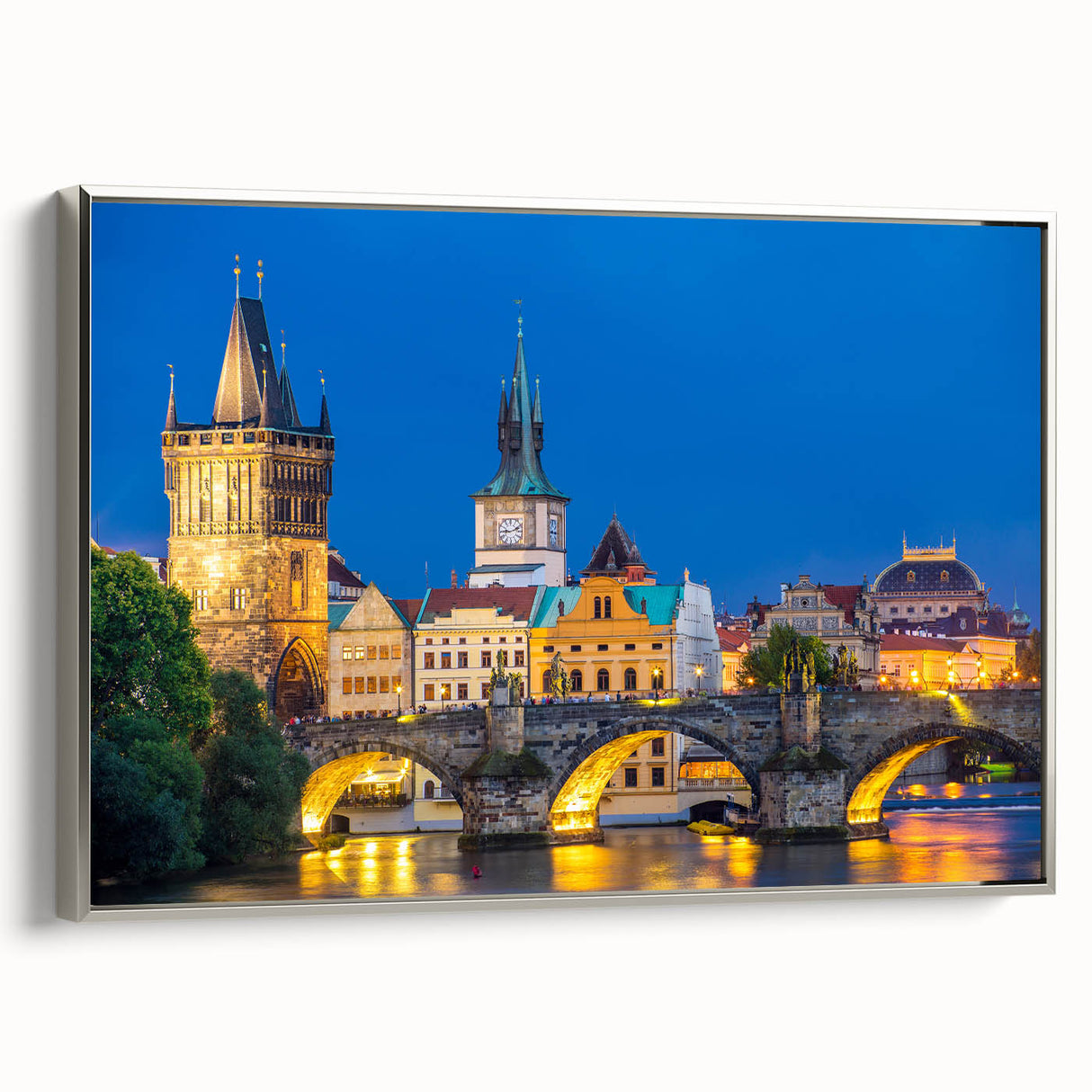 Landscape art painting of a Czech Republic scenery on a framed canvas, featuring muted earth tones.