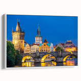 Vintage poster art of a Czech Republic scenery on framed canvas, featuring a mix of bright and muted hues.