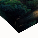 Black and white landscape art painting of a European city on stretched canvas, ideal for bedroom wall decor.