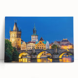 Black and white stretched canvas of Prague skyline, ideal for kitchen wall art.