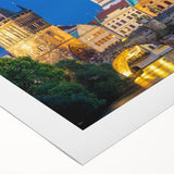 Art deco poster of a Czech Republic scenery in muted earth tones on rolled canvas, suitable for dining room decor.