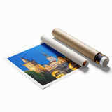 Extra large rolled print of a Czech Republic scenery with vibrant floral elements, ideal for classy bathroom wall art.