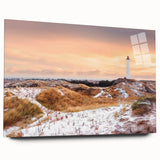 Large abstract depiction of a European cityscape in muted blues and greens on acrylic glass.