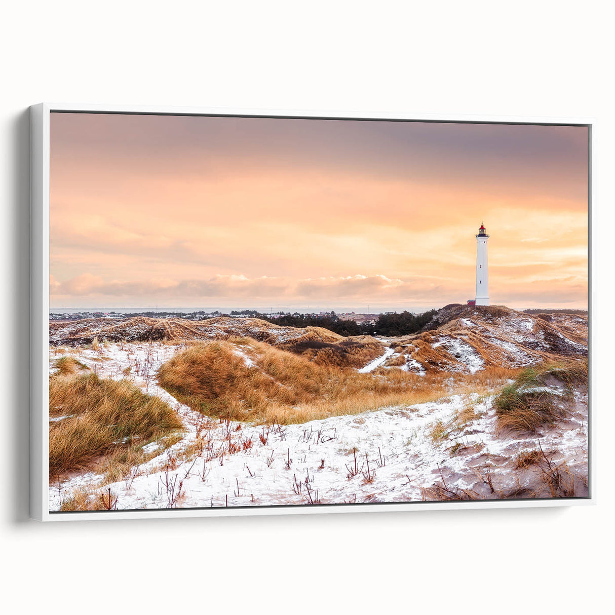 Vintage poster art of a European scenery on extra large framed canvas, featuring colorful palette.