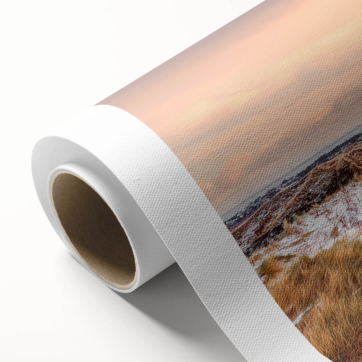 Art Deco poster of a European Denmark scenery in muted blues and greens on rolled canvas, ideal for nursery wall art.