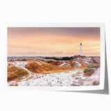 Rolled print of a Danish landscape featuring soft pastel shades and floral elements, ideal for dining room decor.