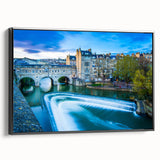 Black and white vintage poster art of Bath, England landscape on framed canvas, suitable for bedroom decor.