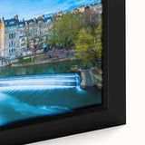 Extra large framed canvas featuring a textured depiction of Bath, England in black with colorful accents.