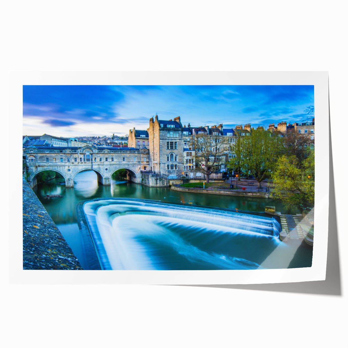 Extra large rolled print of a European scenery with floral accents in soft pastel colors, ideal for art wall dining room.