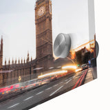 Mid-century modernist style acrylic print of the Big Ben in muted earth tones, ideal for dining room art.