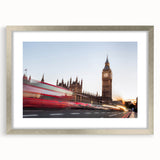 Extra large framed print of an abstract rendition of Big Ben in textured grey and silver tones, ideal for living room decor.