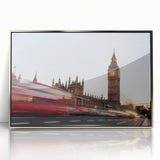 Acrylic print of Big Ben with muted gray and silver tones, in a mid-century modernist style.