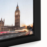 Extra large framed canvas of Big Ben in textured black with colorful accents, ideal for living room decor.