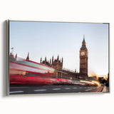 Landscape art painting of Big Ben in muted black and silver tones on a framed canvas, suitable for office or study.