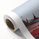 Art Deco style poster of Big Ben with muted blue and grey tones on rolled canvas, ideal for nursery wall art.